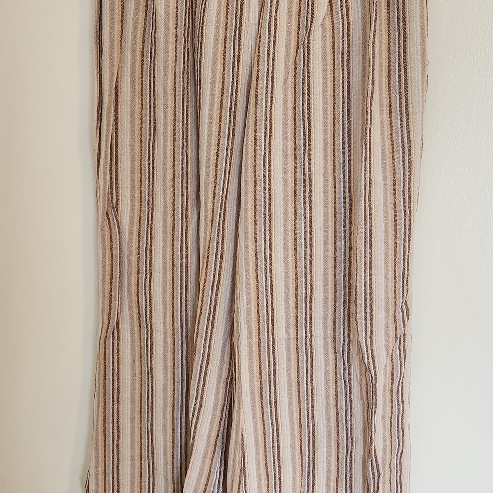 Indigo Rein Striped A-Line Skirt in Cream and Brown